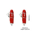 Gemelli da uomo in smalto rosso stile bambù con finitura argento e piccoli strass - Stile Penna Rossa(B1455-2)