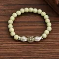 Retro 8mm agate bead bracelet featuring a silver owl and fish charms on elastic cord - Owl Turquoise Texture Style (G1291-13)