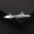 Close-up of vintage silver sailfish tie clip on a luxury black gift box for men - Sailfish Style (T1056)