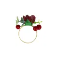 Weihnachtlicher Serviettenring mit roten Beeren, Tannenzweigen und Goldring - Rote Netztüll-Blume und Rote Beere Stil (Z1320-20)