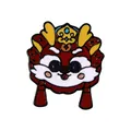Broche dragon chinois festif en émail rouge avec pompons pour décoration de sac du Nouvel An - Style Tête de Dragon Danse du Lion avec Gland (C2391-1)