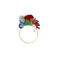 Weihnachts-Serviettenring mit roter Bommelblume, grünen Blättern und Beeren - Rote Pom-Pom und Blau-Rote Beere Stil (Z1320-22)