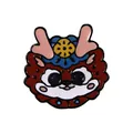 Broche en émail dragon chinois dessin animé en rouge-brun et bleu pour sacs - Style Petit Dragon Floral avec Bois (C2391-4)