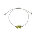 Detail of handmade braided rope bracelet with irregular green stones and silver beads - August-Peridot Style (G1383-8)