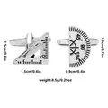 Silver cufflinks set featuring protractor and triangle ruler shapes with engraved scales - Math Geometry Tool Style (B1476)