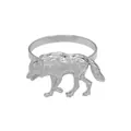 Servilletero de metal plateado con lobo y textura de pelaje realista en blanco - Forma de Lobo (Z1324-7) / Plateado