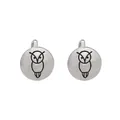 Silver polished round cufflinks with black owl minimalist pattern and bullet back closure - Round Owl Sketch (B1467-1)