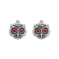 Vintage owl cufflinks in antique silver finish with red rhinestone eyes for French shirts - Red Eye Owl (B1467-5)
