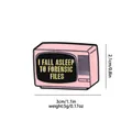 Pink retro TV forensic files enamel pin with size 3cm x 2.1cm shown on white background - Pink (C2435)