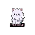Creative white cat nurse enamel brooch pin with I'M A NURSE syringe design - Nurse Cat Style (C2406-4)