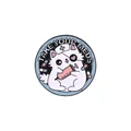 Cute white cartoon nurse cat enamel pin with a pink syringe and blue background - Take Your Meds Cat Style (C2406-2)