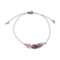 Handmade woven grey cord bracelet with irregular natural purple amethyst stones - February-Amethyst Style (G1383-2)
