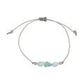 Adjustable woven rope bracelet with irregular light blue natural stone chips and silver beads - March-Aquamarine Style (G1383-3)