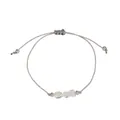 Adjustable grey woven rope bracelet with irregular translucent natural stones and silver beads - April-Clear Quartz Style (G1383-4)