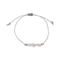 Adjustable grey cord bracelet with three irregular white natural stones and silver beads - October-Tourmaline Style (G1383-10)
