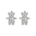 Boutons de manchette ours en argent avec texture métallique et yeux en diamant brillant - Style Ours Argenté (B1468-11)