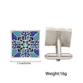 Close-up of square blue enamel cufflinks with rhinestones and T-bar back, 1.7cm size - Square Enamel Geometric Style (B1291-2) / Blue Cufflinks (B1291-2)