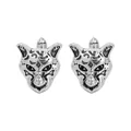 Boutons de manchette tête de léopard pour homme en argent et noir avec gravure - Style Léopard Argent Noir (B1468-1)