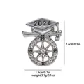 Silver 2024 graduation cap brooch with compass and sparkling rhinestone for students - 2024 Silver Compass Doctoral Hat Brooch (C2437)