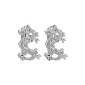 Polished silver dragon cufflinks with detailed scale texture in an S-curve design - Silver Dragon Style (B1468-4)