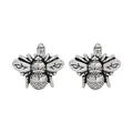 Antique silver bee-shaped cufflinks with detailed wings for men's formal shirts - Vintage Engraved Bee (B1469-3)