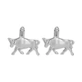 Polished silver bull shaped cufflinks for men featuring a 3D animal design in running pose - Silver Bull Style (B1468-8-SI)