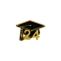 Black and gold 2024 graduation cap enamel brooch with detailed metallic finish - 2024 Black Gold Doctoral Hat Brooch (C2364)
