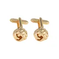Elegant gold-plated twist knot cufflinks for men with a polished T-bar closure mechanism - Silk Knot Woven Style (B1481-GO)