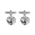 Silver twisted knot cufflinks for men with polished finish and secure T-bar closure - Woven Ball Knot Style (B1482-SI)
