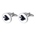 Detailed view of silver poker spade cufflinks with white enamel inlay for dress shirts - Spade Style (B1487-3)