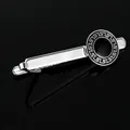Detail of silver tie clip with black Greek key pattern on a mirror black background - Greek Key Tie Clip