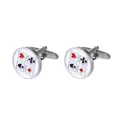 Detailed close-up of polished silver poker suit cufflinks featuring red and black enamel - Four Suits Mix Style (B1487-5)