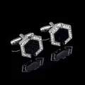 Boutons de manchette hexagonaux en argent avec grès bleu étoilé et cristaux brillants - Bleu Argenté