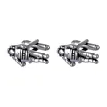 Gemelli creativi da uomo a forma di astronauta 3D in argento vintage su bianco - Stile astronauta in piedi (B1483-1) / Argento Antico