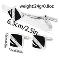 Starry sky matte tie clip and cufflinks set for men with silver finish and black enamel - AD0051 One Set