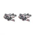 Gemelli da polso a forma di astronauta in argento vintage per camicie da uomo stile business - Astronauta versione Q con dettagli rosso-bianco (B1483-3) / Argento Antico