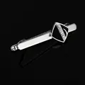Close-up of silver tie clip with black enamel inlay and five sparkling white crystals - T1040 Tie Clip