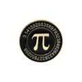 Macro detail of golden Pi symbol pin badge with mathematical constants on black enamel - Pi Number Style (C2366)