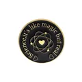 Macro view of Science it's like magic but real enamel pin with atom and heart design - Science Atom Slogan Style (C2417-2)