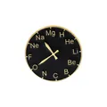 Macro shot of circular enamel brooch featuring twelve chemical element symbols and clock hands - Periodic Table Clock Style (C2417-3)