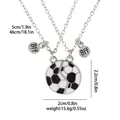 Lot de deux colliers BFF cœur de football avec pendentifs en émail noir et blanc - Ensemble Football BFF (A3190)