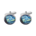 Gemelli da polso artistici Van Gogh Notte Stellata da uomo con finitura in metallo lucido - Argento (B1376-1)