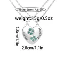 Silver mother and daughter heart necklace set with turquoise clover rhinestones - Mother & Daughter Style / Silver Clover Style (A3238-1)