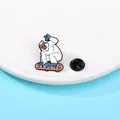 Spilla smaltata yeti con snowboard rosa e occhiali arancioni per decorazione - Stile Pupazzo di Neve Sciatore (C2514-1)