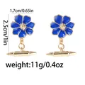 Manschettenknöpfe mit blauer Emailleblume in Goldoptik, Maße ca. 1,7 x 2,5 cm - Blau Floral Emaille Stil (B1504-BLU)
