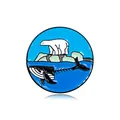Pin's écologique en émail avec motif d'ours polaire et baleine pour l'océan - Motif Ours Polaire et Squelette de Baleine (C2521-2)