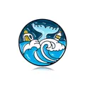 Broche ronde en émail avec queue de baleine et déchets pour la protection des océans - Motif Queue de Baleine et Déchets (C2521-3)