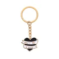 Porte-clés doré minimaliste avec pendentif cœur noir et texte en émail humoristique - Noir (D1401-BL)