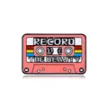 Pink retro cassette enamel pin with Record The Beauty slogan and colorful stripes - Record Beauty Style (CZ0393-3)