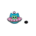 Cartoon enamel pin featuring a cat alien in a blue UFO with a black rubber clutch back - Blue Space Cat In UFO (C2526-2)